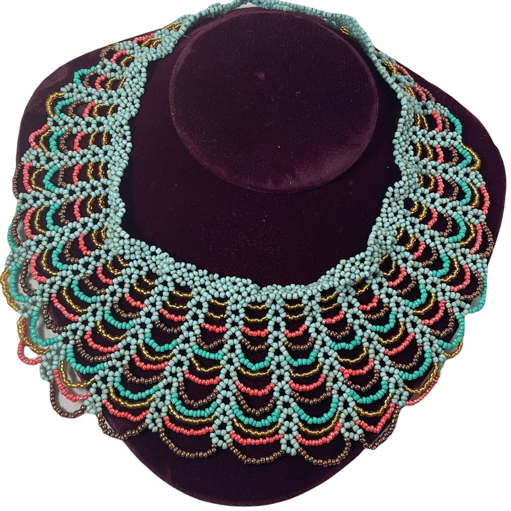 Vintage handmade Cleopatra Style seed bead necklace collar